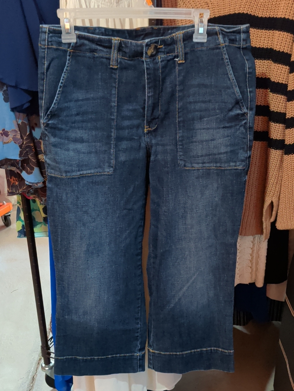 CAbi Dark Blue Wide-Leg Utility Jeans